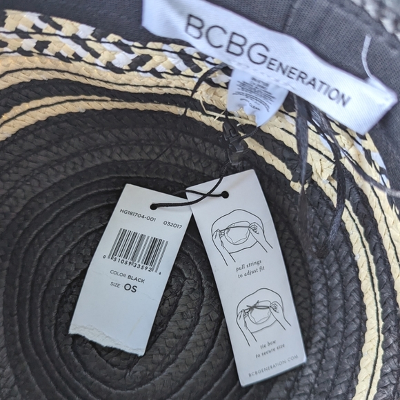 NWT BCBGeneration Black & Tan Paper Straw Hat - Picture 2 of 9